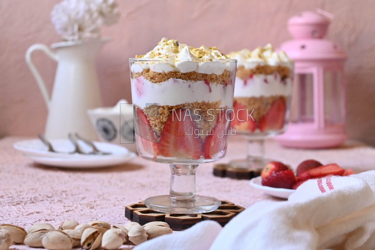 Kunafa with strawberries and cream