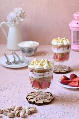 Kunafa with strawberries and cream