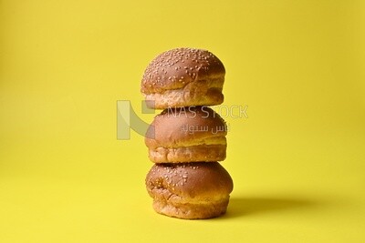Three buns with sesame seeds, fast food, Arabic restaurants, delicious food