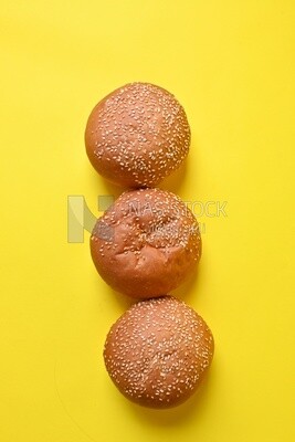 Three buns with sesame seeds, fast food, Arabic restaurants, delicious food