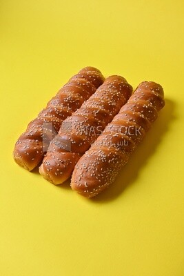 Three fino loaves with sesame seeds, fast food, Arabic restaurants, delicious food