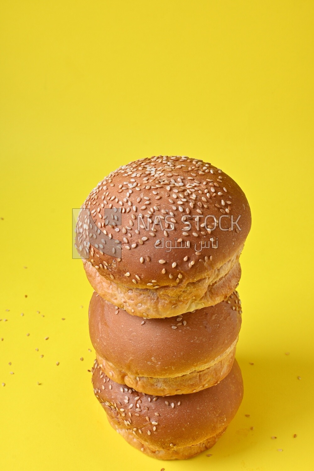 Three buns with sesame seeds, fast food, Arabic restaurants, delicious food