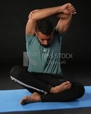 A man training on a black background