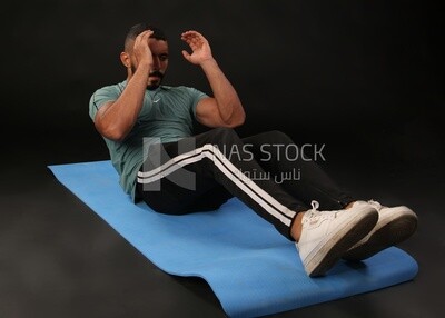A man training on a black background