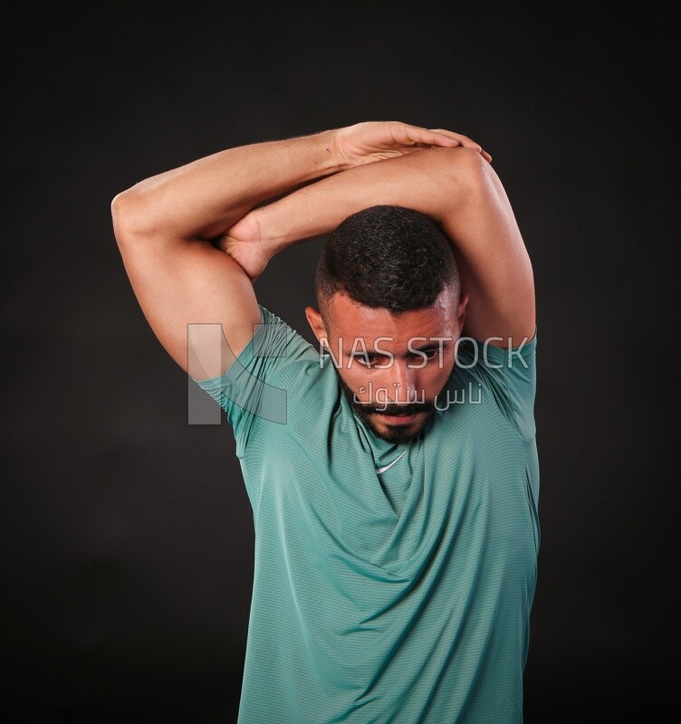 A man training on a black background