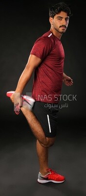 A man training on a black background
