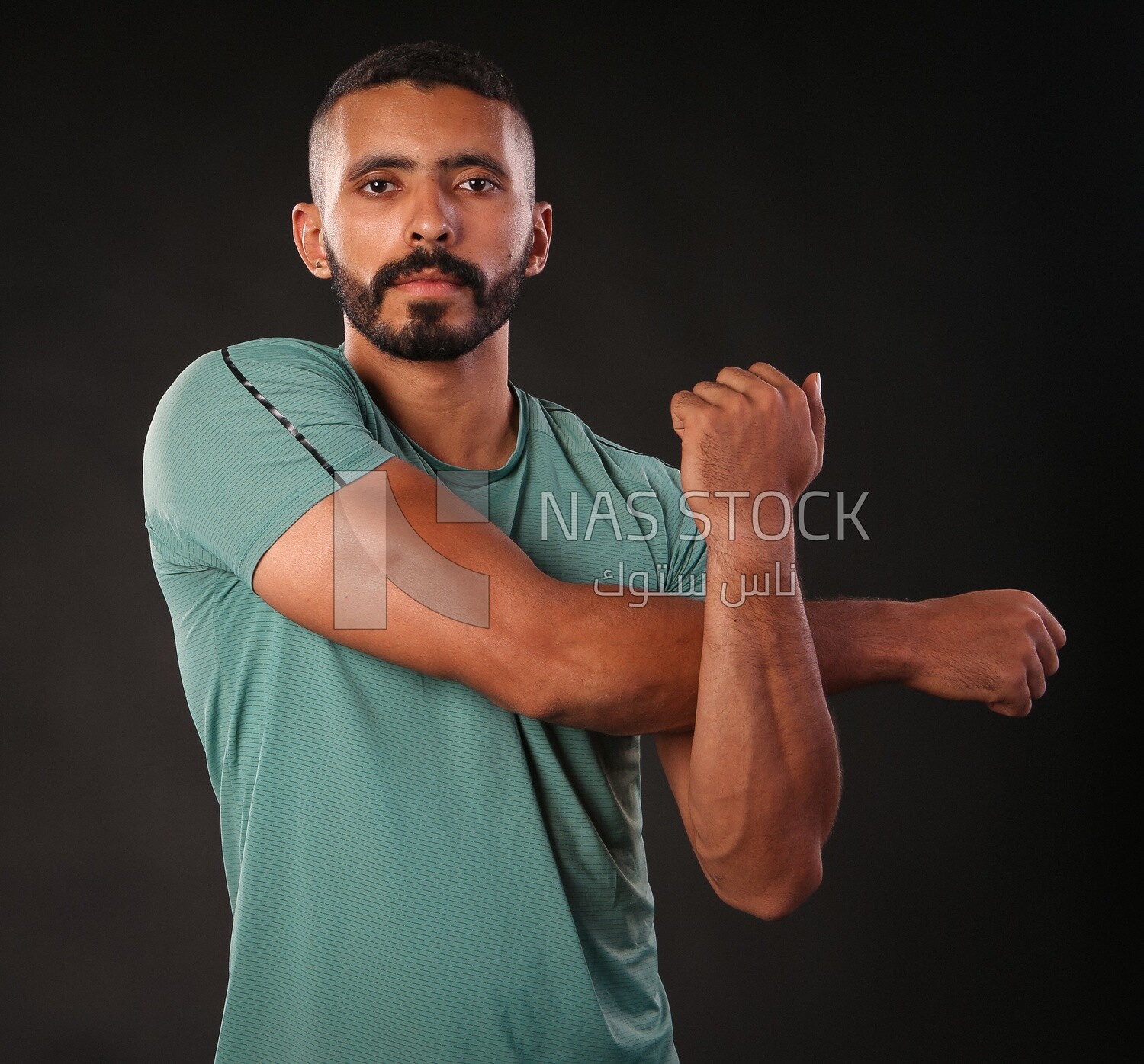 A man training on a black background