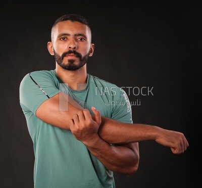 A man training on a black background