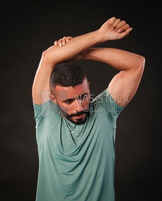 A man training on a black background