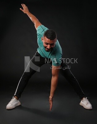 A man training on a black background