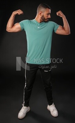 A man training on a black background