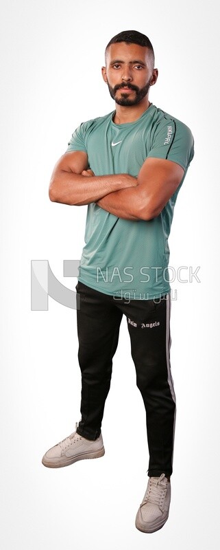 A man standing on a white background