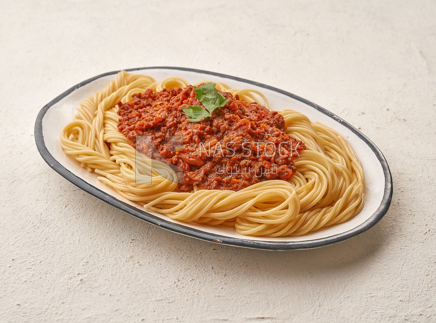 Spaghetti with a red sauce and meat
