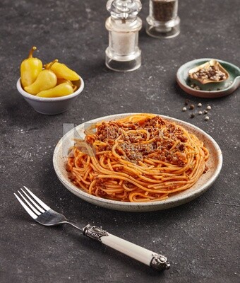 Spaghetti with minced meat ,Top view