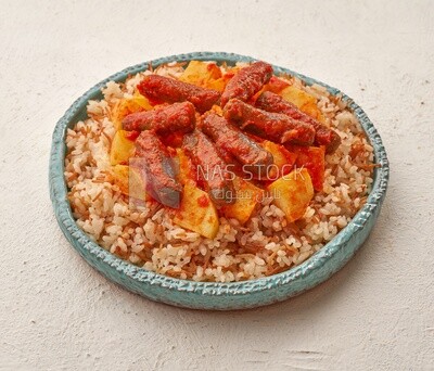 Egyptian rice dish with rice kofta and potatoes, Top view