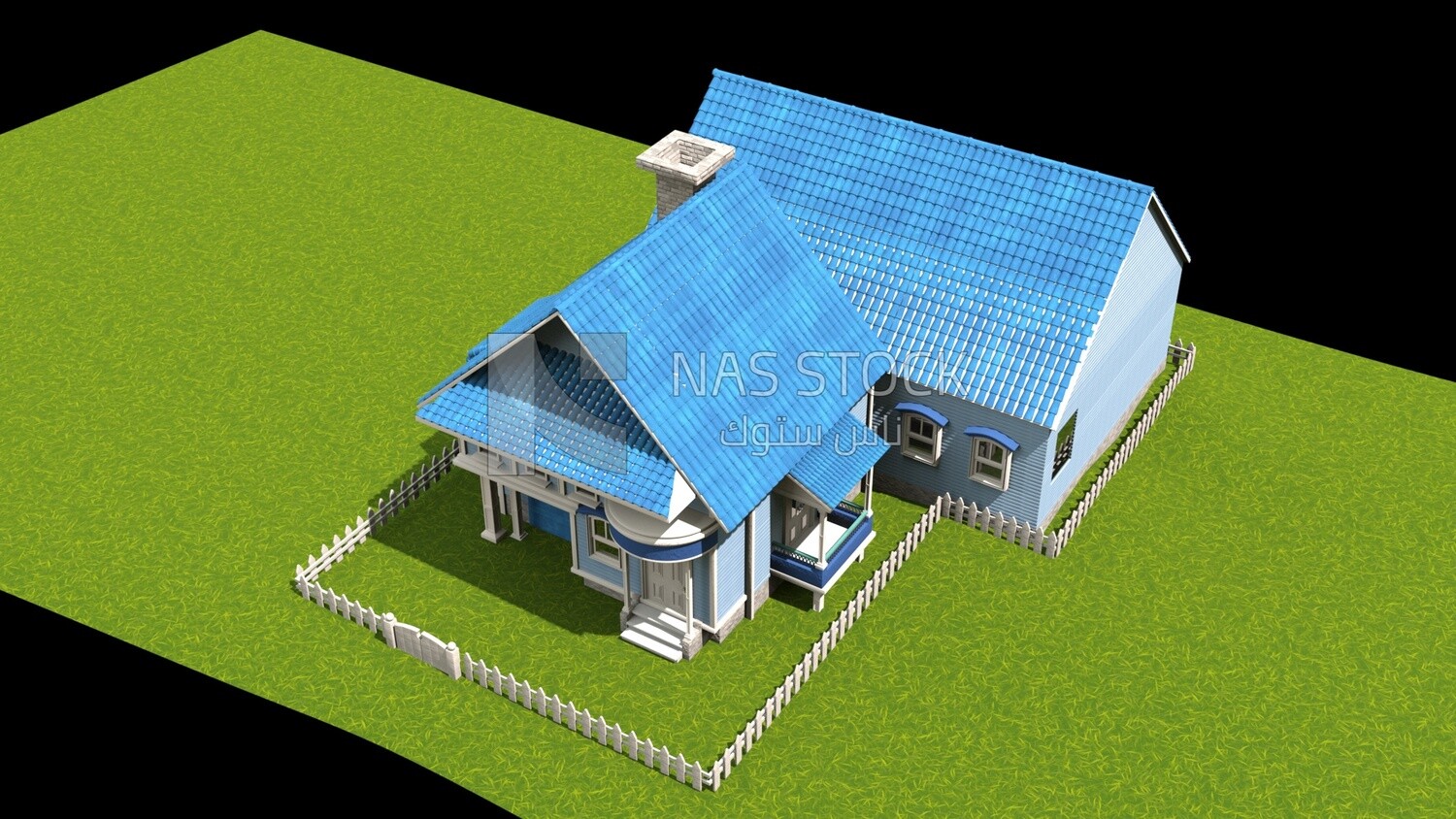 Luxury villa with garden ,exterior view , 3D model