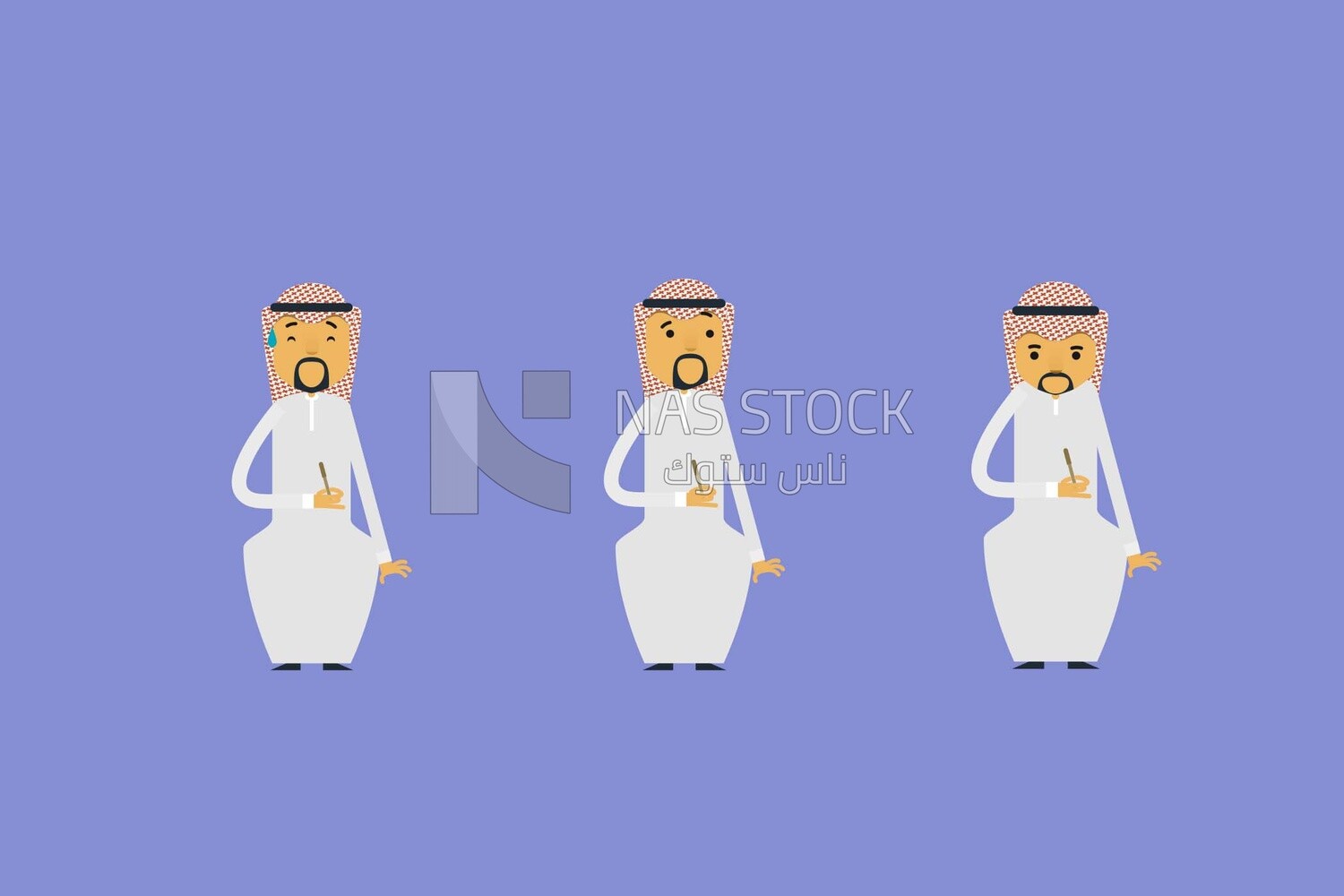 Three characters for Saudi gulf men wearing a traditional Saudi costume
