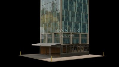Building with a coffee shop under construction ,exterior view , 3D model