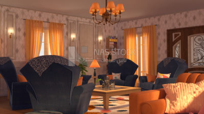 Reception hall of the house , 3D model , living room