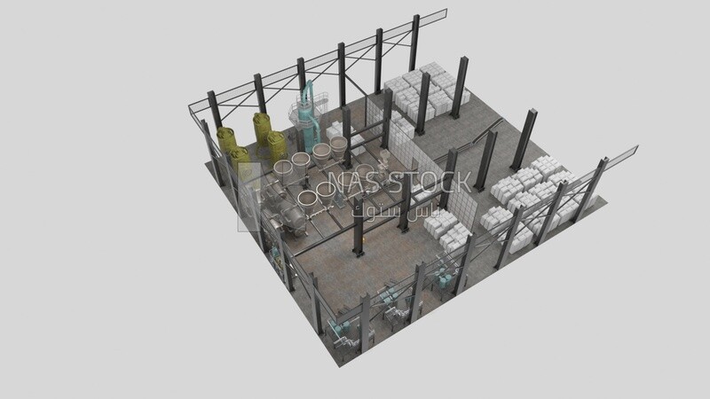 Interior view of A 3D model of a feed industry factory