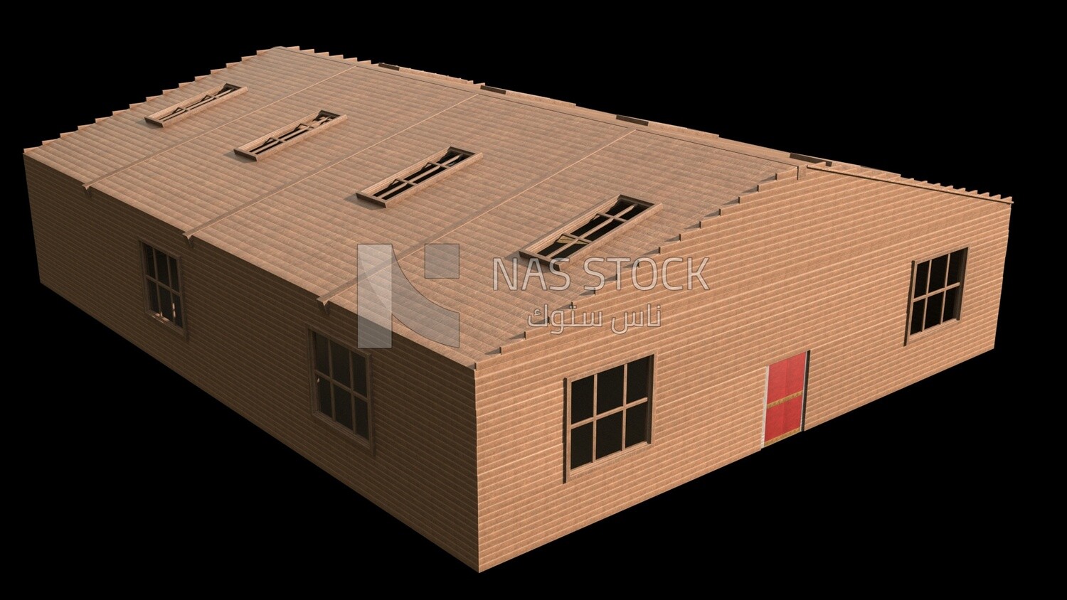 Cow and poultry barn at a local farm, exterior view , 3D model