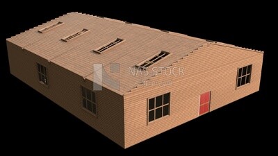 Cow and poultry barn at a local farm, exterior view , 3D model