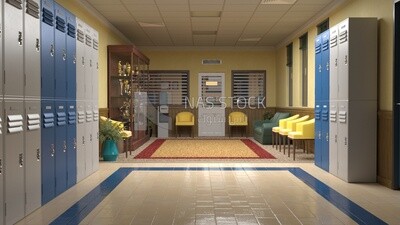 3d Model for school hallway ,interior view