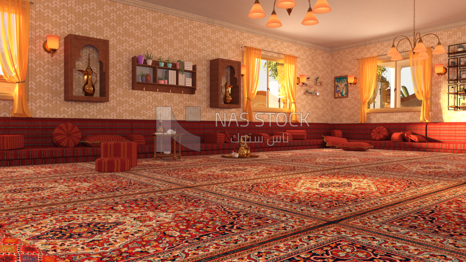 Arab Maglas room inside a villa ,interior view , 3D model
