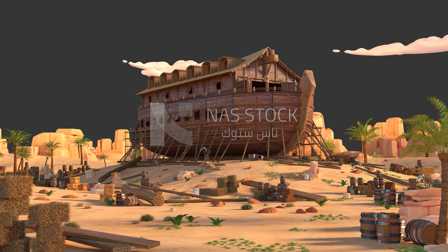 Construction stages of Noah&#39;s Ark ,exterior view , 3D model