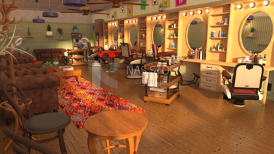 3D Model of a barbershop ,interior view