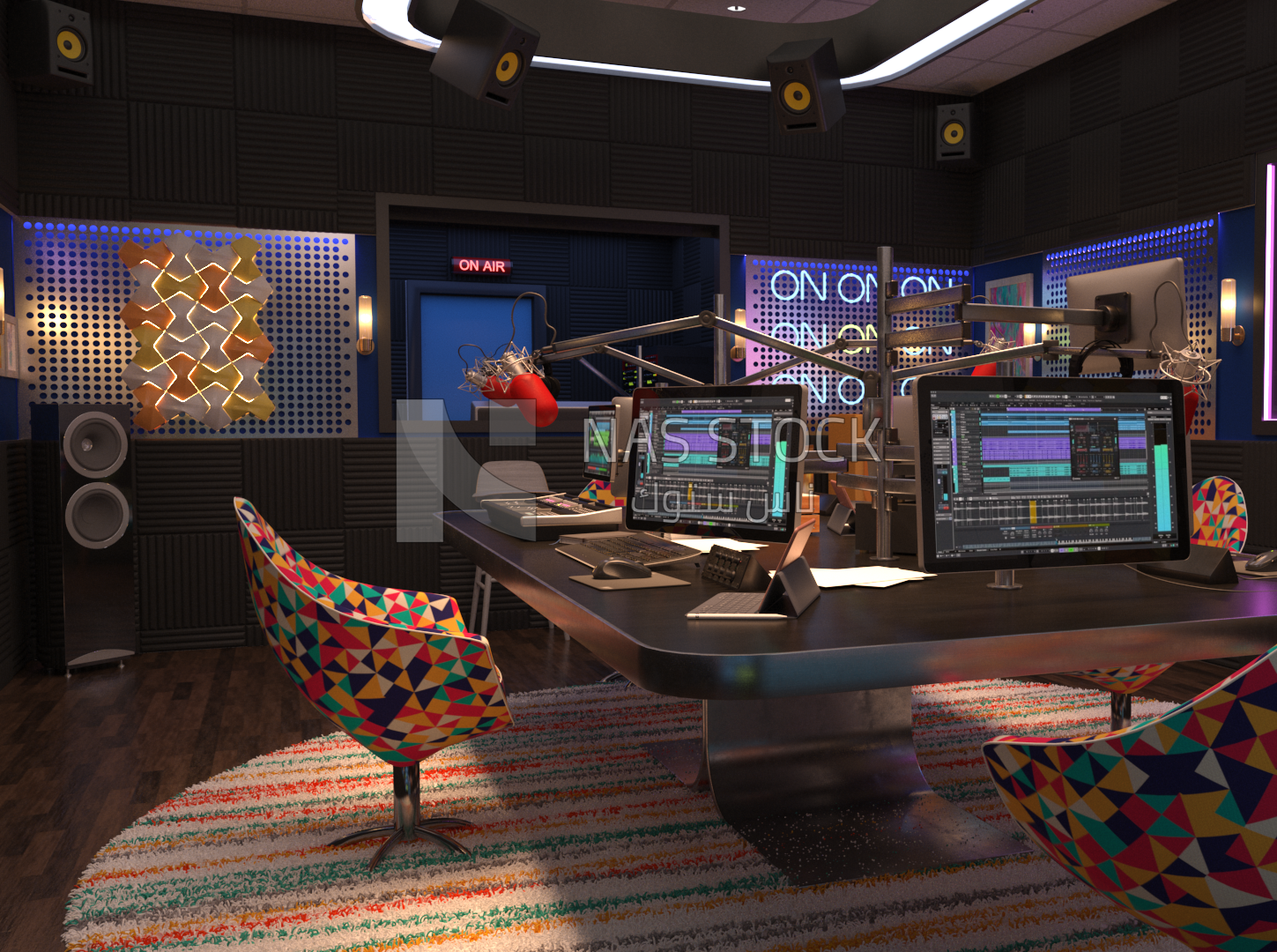 Radio recording room ,Radio Studio ,interior view , 3d model