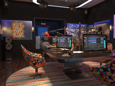 Radio recording room ,Radio Studio ,interior view , 3d model
