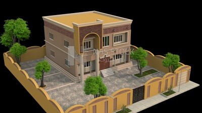 3D Model of a villa with garden
