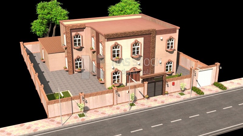 3D Model of a villa with garden