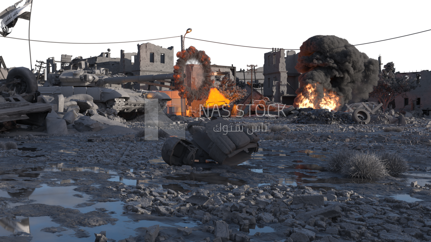 3D Model of a destroyed city from war