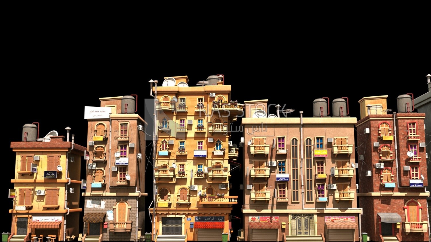 3D Model of many forms of city buildings, exterior view