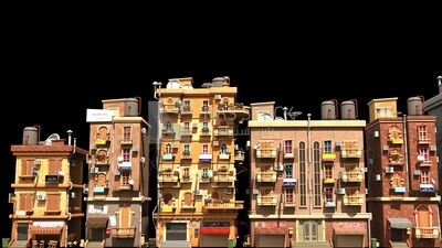 3D Model of many forms of city buildings, exterior view