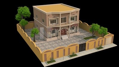 3D Model of a villa with garden