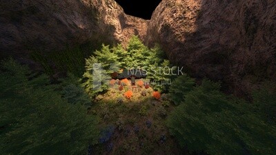 3D Model of a house inside a cave