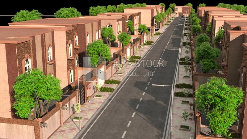 3D Model of the view of the streets and houses of the residential complex
