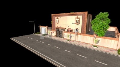 3D Model of a villa with garden