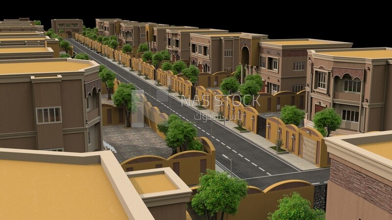 3D Model of the view of the streets and houses of the residential complex