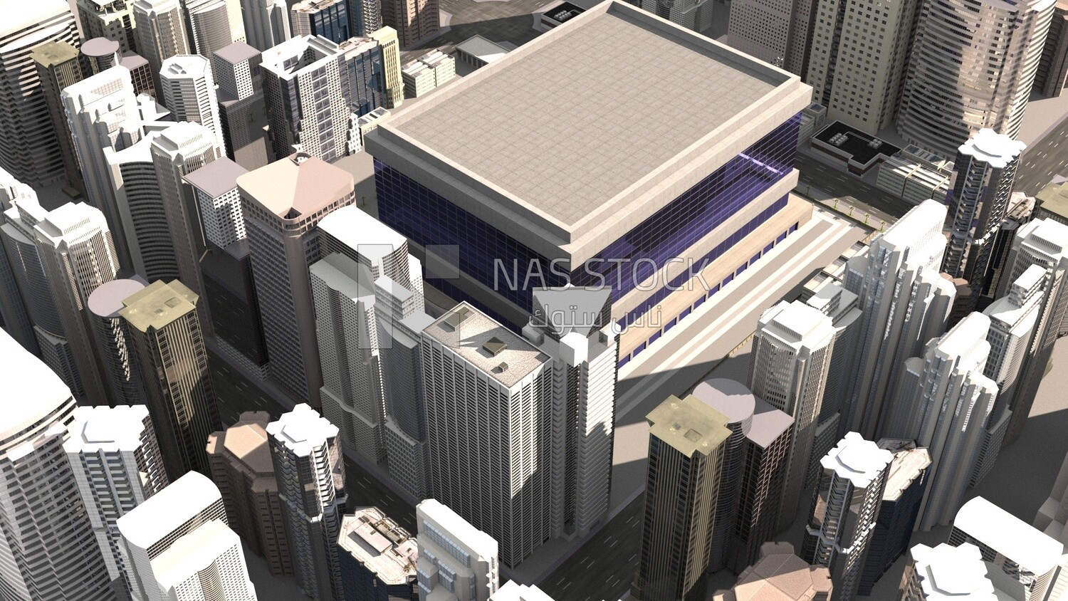 3D Model of the exterior scene of a large building in the city center ,exterior view