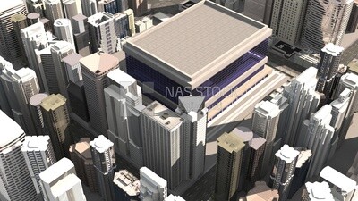 3D Model of the exterior scene of a large building in the city center ,exterior view