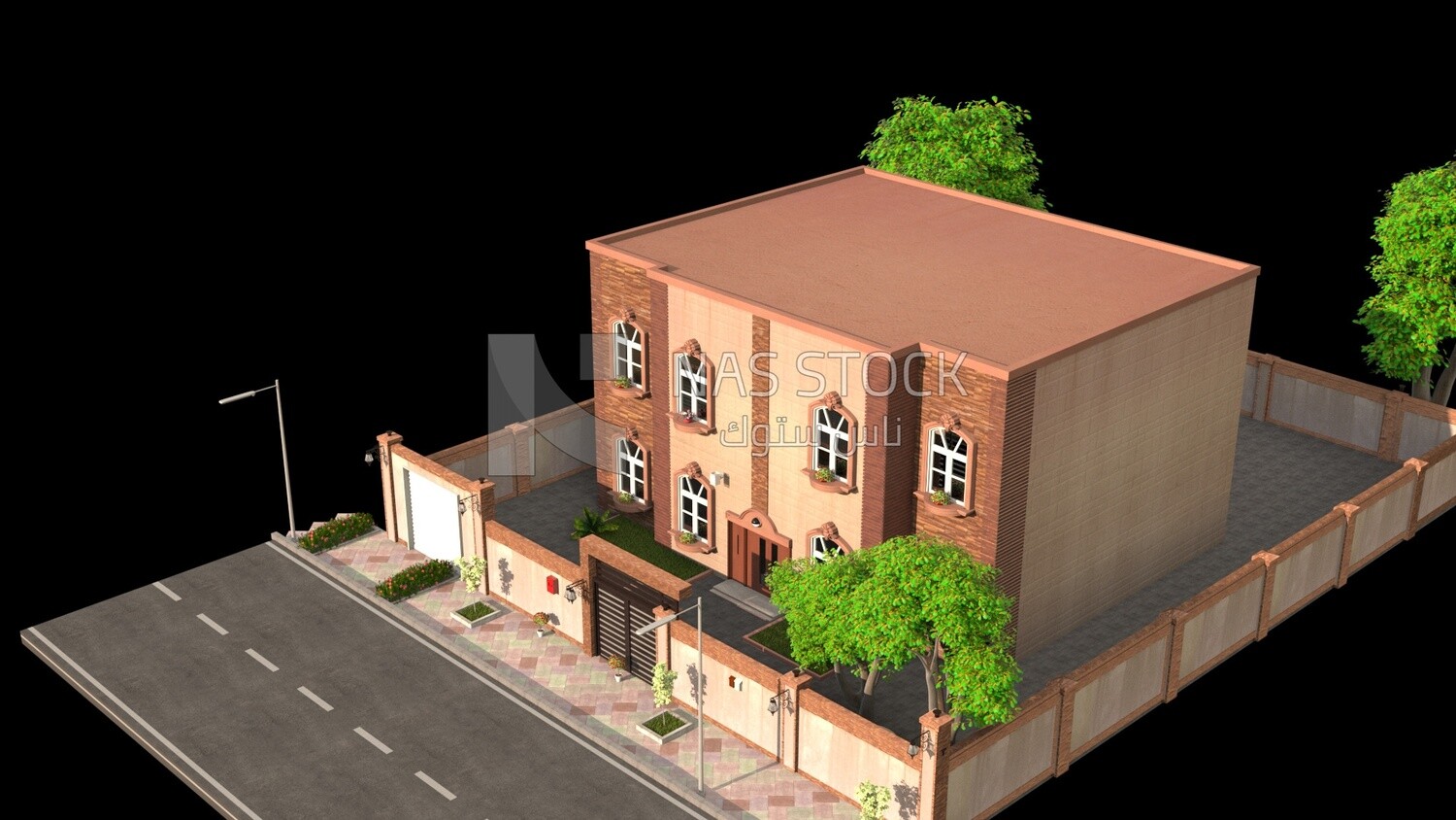 3D Model of a villa with garden