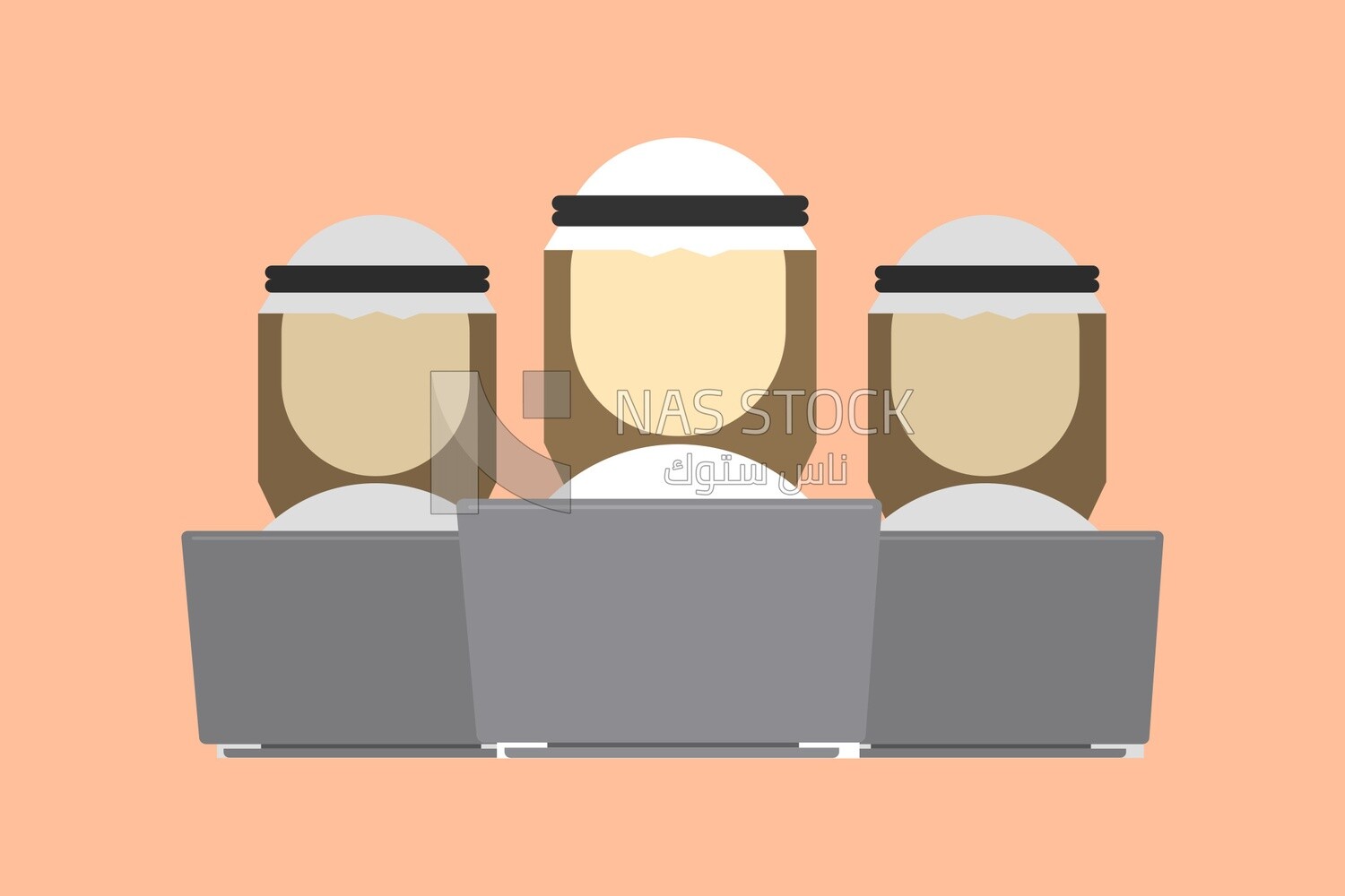 Three businessmen sitting in a meeting, Saudi uniform