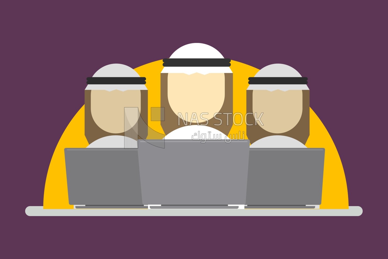 Three businessmen sitting in a meeting, Saudi uniform