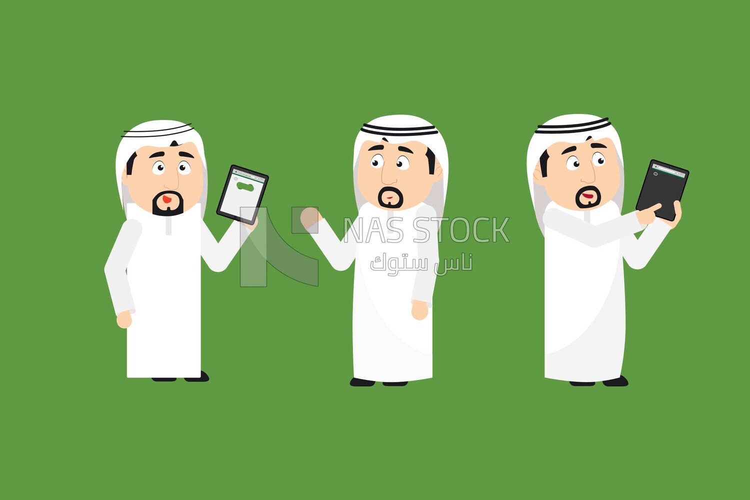 Characters for Saudi gulf men, different gestures, Vector Illustrator