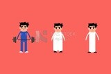 Vector cartoon characters, three characters of men in saudi clothes