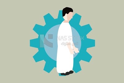 Vector of a man standing with a setting icon, vector illustrator